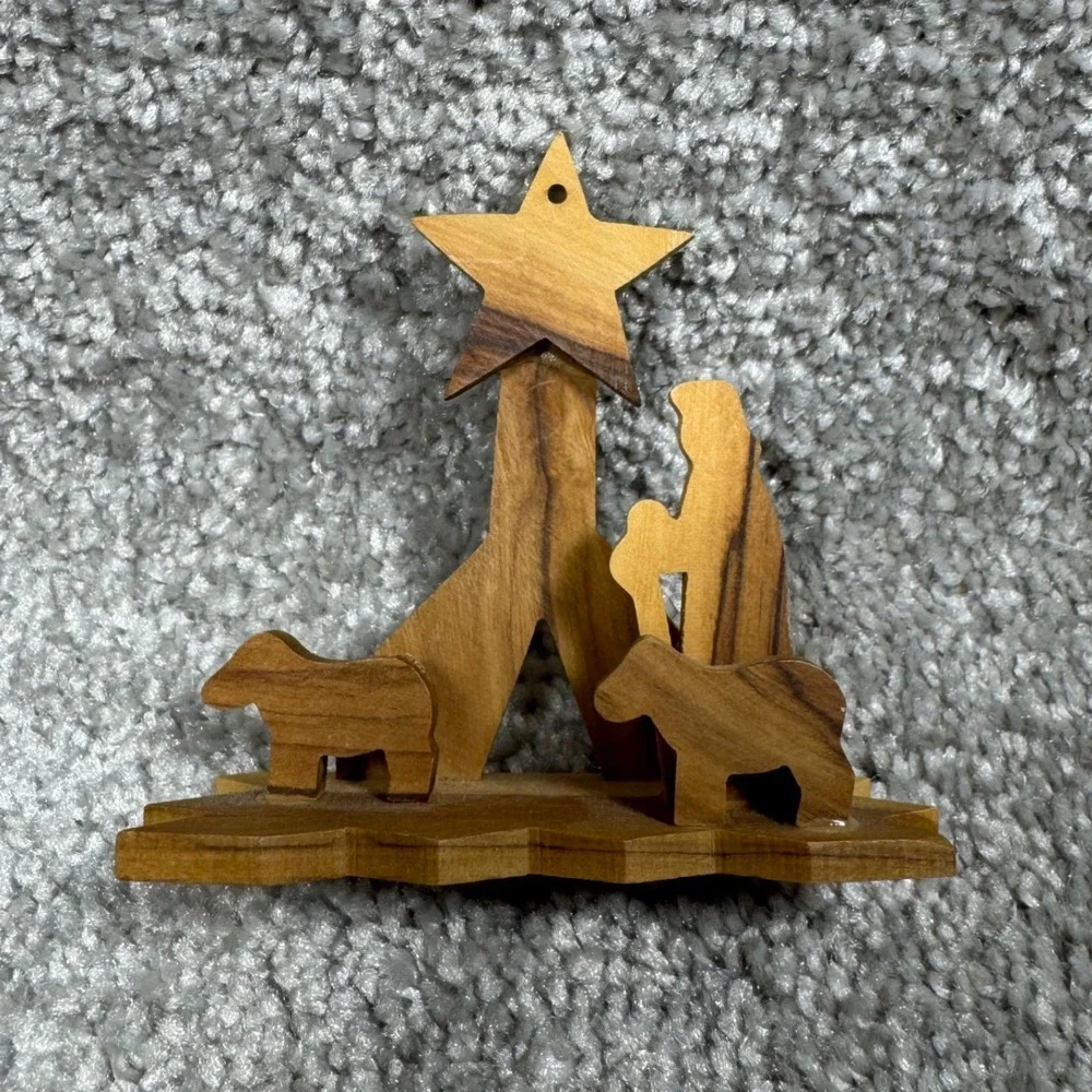 Olive Wood Nativity Christmas Ornaments Handcrafted Set of 3‎ Bethlehem Scenes